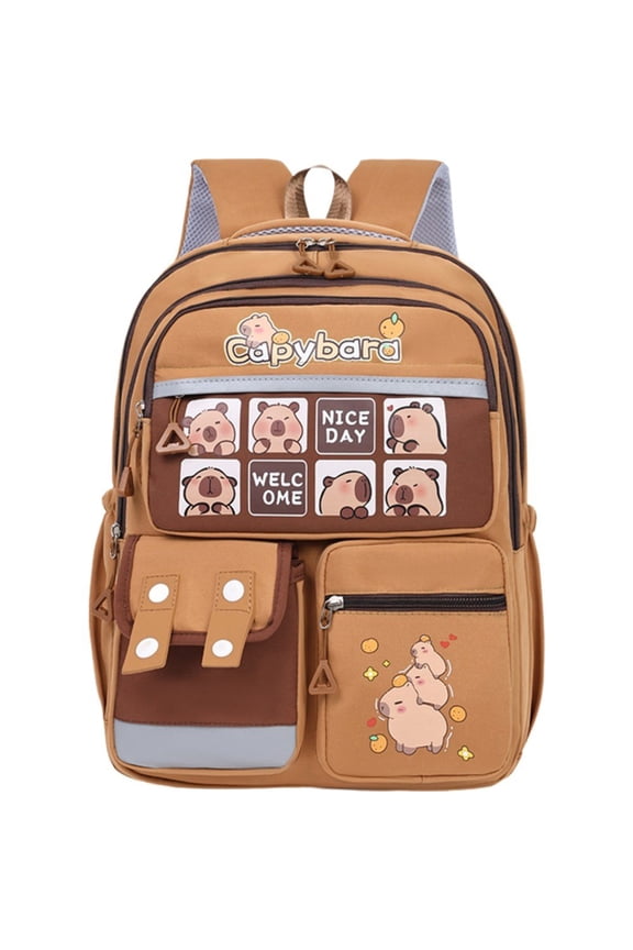 Cartoon Large Capacity Capybara Backpack Nylon Stain-resistant bag Multipurpose Multi-layer Book Bags