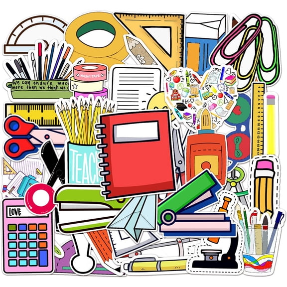 vlrwzc Cartoon Stationery Stickers, 50 Pcs Waterproof Vinyl Stickers Decals for Laptop Phone Suitcase Journal Water Bottles Diary Guitar Scrapbook Bike