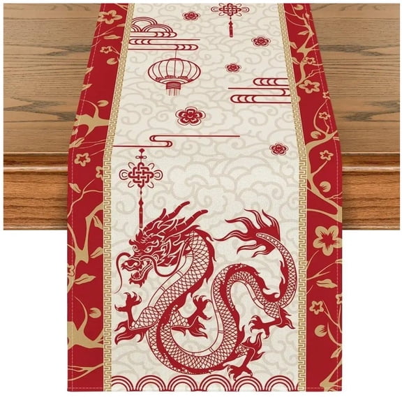 vlrwzc Chinese Dragon Table Runner Lunar New Year Table Runner Red Table Cloth for Home Party Spring Festival Table Decoration