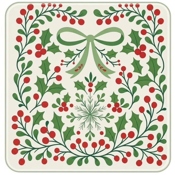 vlrwzc Christmas Theme Mahjong Mat, Anti-Slip Noise Reduction Game Table Cover for Tile Games, Cards, Board Games, 31.5 x 31.5 in, Red Berry Design, 1 Pack