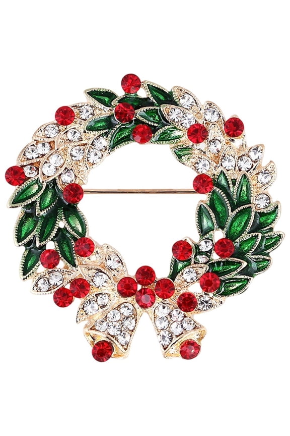 Christmas Wreath Brooch Rhinestone Brooch Pins Sparkling Wreath Brooch Christmas Jewelry Accessories for Women