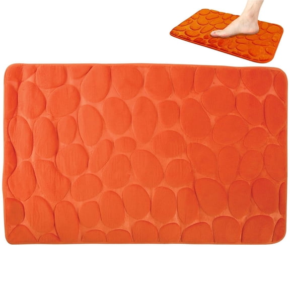 vlrwzc Cobblestone Embossed Bath Mat Memory Foam Bathroom Rug Non-Slip Absorbent Shower Mat Foot Mat for Bathroom Kitchen Floor (40x60cm, Orange)