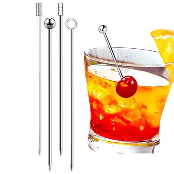 vlrwzc Cocktail Picks 4pcs Stainless Steel Toothpicks Fruit Sticks Martini Olive Skewers Reusable Metal Drinks Skewers Garnish Sticks