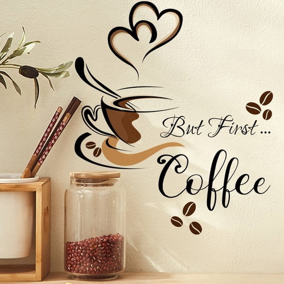 vlrwzc Coffee Cup Wall Decals Vinyl Kitchen Wall Decor Stickers Coffee Tea Sign Decor Wall Art Sticker Removable DIY Coffee Decorations for Home Cafe Shop Coffee Station Bar