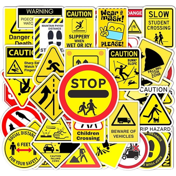 vlrwzc Cool Warning Sign Stickers 50pcs/set Waterproof Graffiti Decals Funny Decorative Decals for Skateboard Laptops Decoration