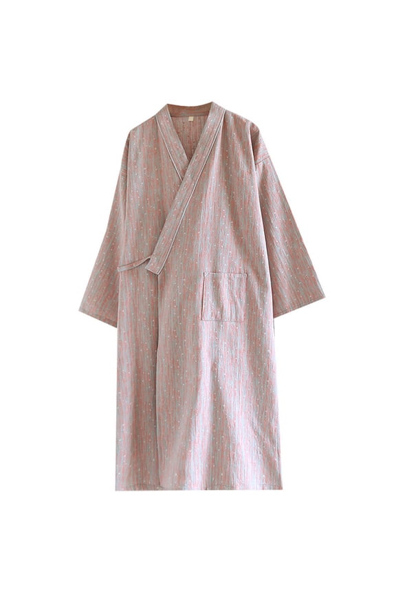 Couple Bathrobe Pure Cotton Kimono Robe – Spring Autumn Long Sleeve Night Wear, Female Robe Clothes for Sleep Dressing Gowns