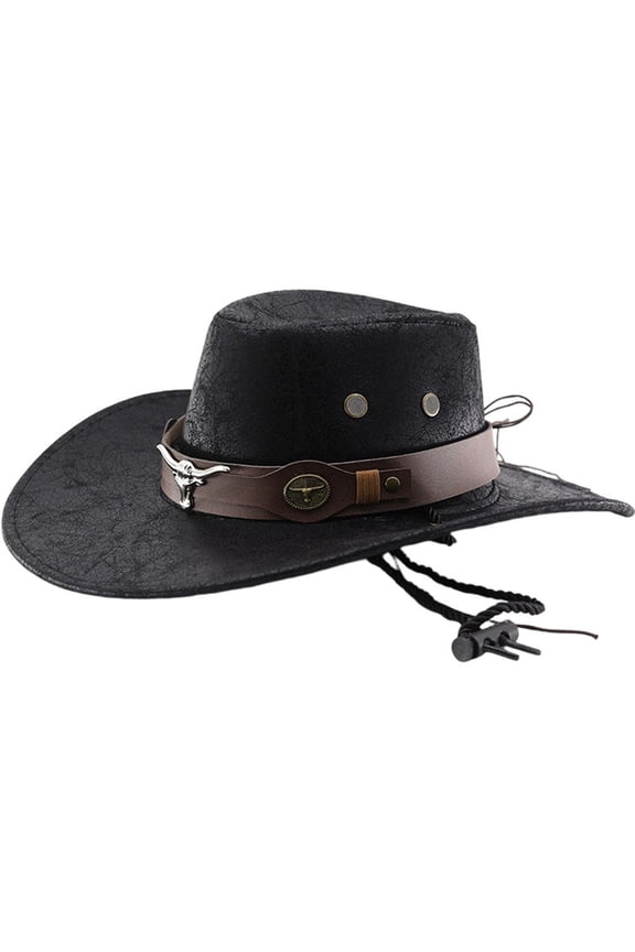 Cracked Cow Hat With Bull Head Band Western Panama Hat Wide Brim Outdoor Hat for Halloween Birthday Party