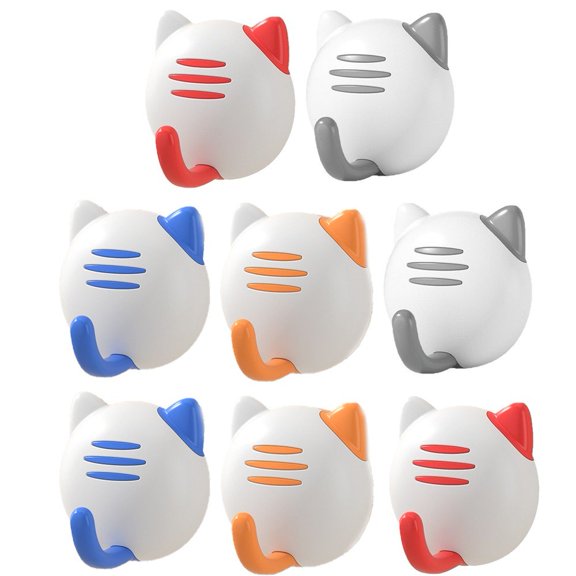 vlrwzc Creative Adhesive Coat Hook, 8 Pcs Cute Cat Hooks for Coat, Scarf, Hat, Towel, Key, Bag, Utility Traceless Hook for Wall Hanging Decorations
