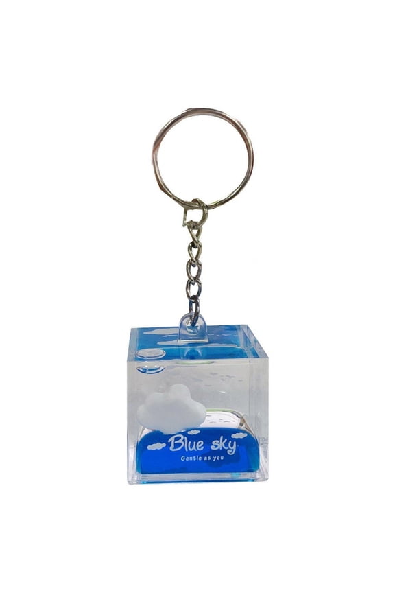 Cube Cloud Fluid Keychain Blue Sky Cruise Keychain Liquid Clear Hourglass Ornaments Creative Keychain Bag Pendant