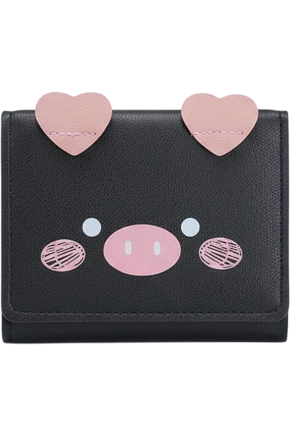 Cute Piggy Wallet for Women, PU Leather Trifold Small Credit Card Holder