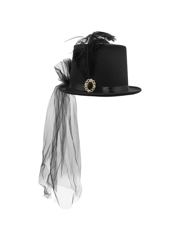 Deluxe Victorian Top Hat With Veil Feathers Gothic Tea Party Hat