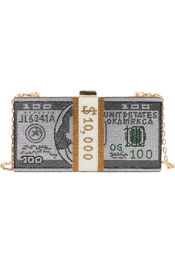 Dollar Clutch for Women Rhinestone Purse Classic Dollar Style Evening Bags Dollar Crossbody Shoulder Bag Dinner Bag