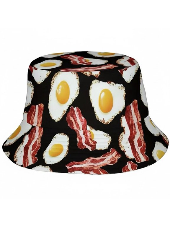 Eggs Bacon Print Bucket Hat Summer Outdoor Sunshade Fisherman Cap