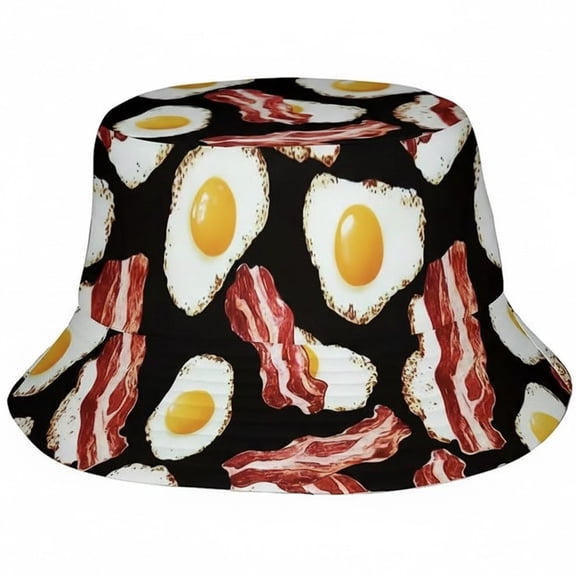 vlrwzc Eggs Bacon Print Bucket Hat Summer Outdoor Sunshade Fisherman Cap