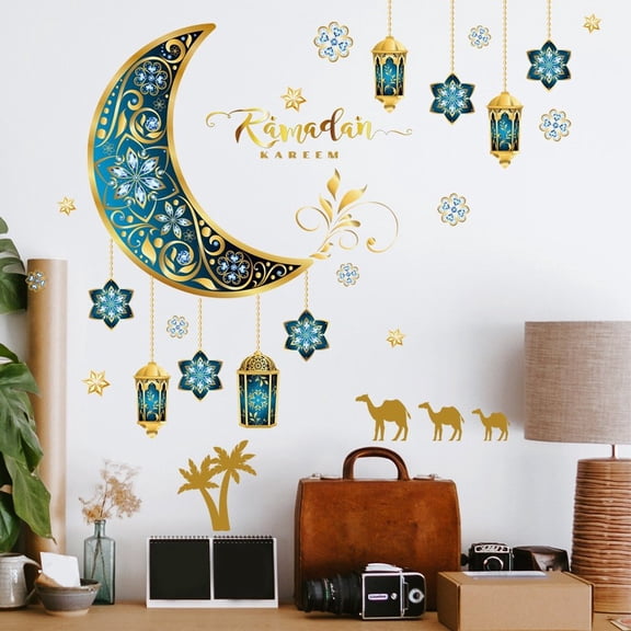 vlrwzc Eid Mubarak Wall Sticker Ramadan Window Decoration Al Adha Moon Lantern Pattern Wall Stickers DIY Window Clings for Home