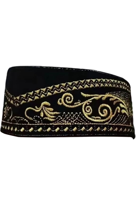 Eid Prayer Malaysian Boat Caps Black Red Embroidery Hat for Islam Men Soft Touching Turkey Headwear Elegant Hijab