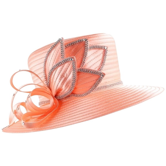 vlrwzc Elegant Church Hat Satin Derby Hat Afternoon Tea Wide Brim Hat