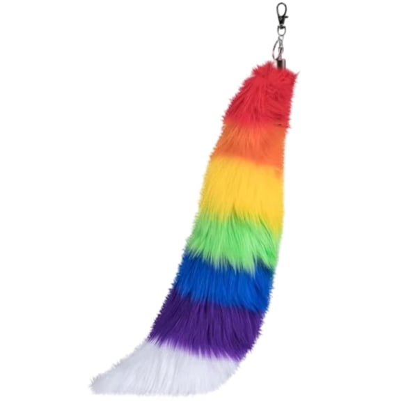 vlrwzc Faux Therian Tail, Rainbow Gay Pride Fox Tail Keychain, Fluffy Furry Tail, Faux synthetic material Tail dress - up activity Toy for Handbag Backpack Hanging Decor