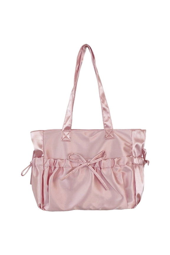 Folded Bow Tote Bag Sweet Shoulder Bag Large Capacity Commuting Underarm Bag Women Daily Bag Travel Shopper Handbag