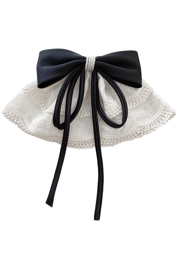 French Satin Bow Spring Barrette Clip, Soft Fabric Hair Bow Clip for Back of Head Styling