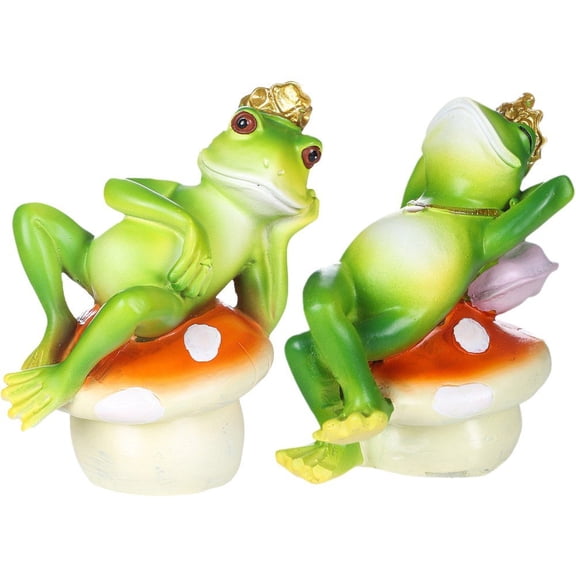 vlrwzc Frog Garden Statues 2pcs Resin Frog Sitting On Mushroom Statue Outside Frog Figurine Ornaments for Yard Patio Lawn Decorations