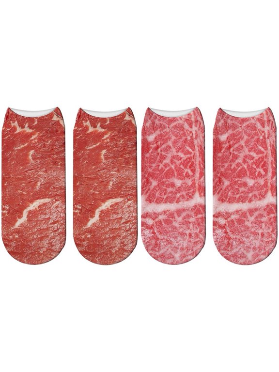 Funny Food Socks, Meat Printed Short Sock, Novelty Pork Boat Socks Ankle Socks, Breathable Running Low Socks for Men Women