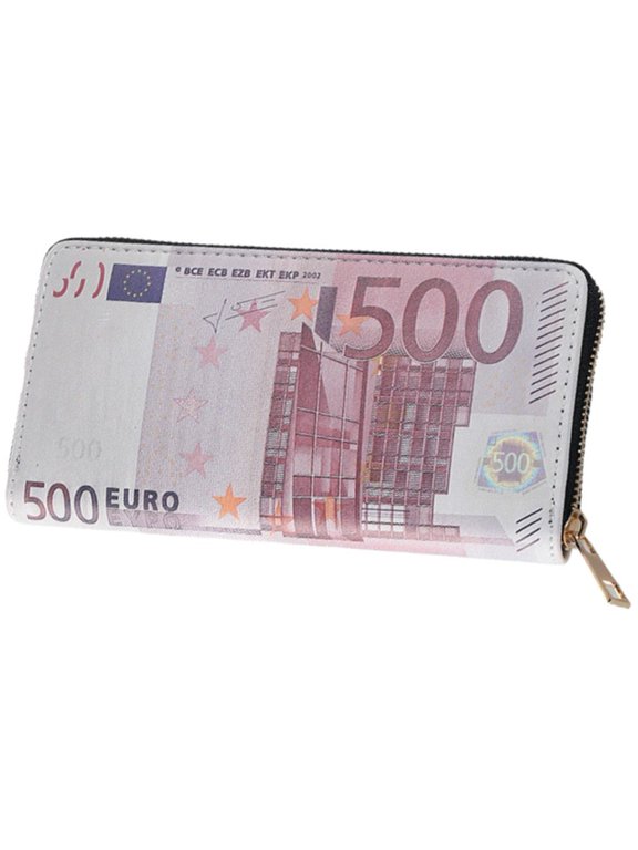 Funny Money Printed Leather Wallet with Zipper Coin Purse for Adults