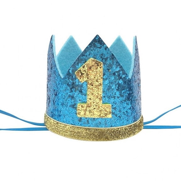 vlrwzc Glitter Happy 1st Birthday Party Crown Hat Baby 1 Year Old Crown Headband Hat for Birthday Baby Shower 1st Birthday Party Blue