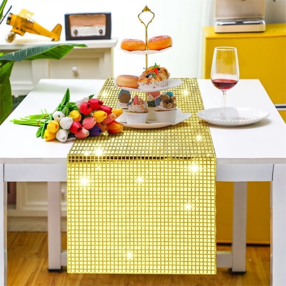 vlrwzc Gold Glitter Sequin Disco Party Table Runner Rectangular
