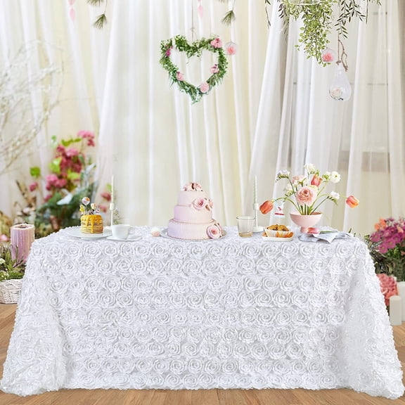 vlrwzc Golden Rosette Satin Tablecloth 1.2*1.8m Rectangle Party Table Cover