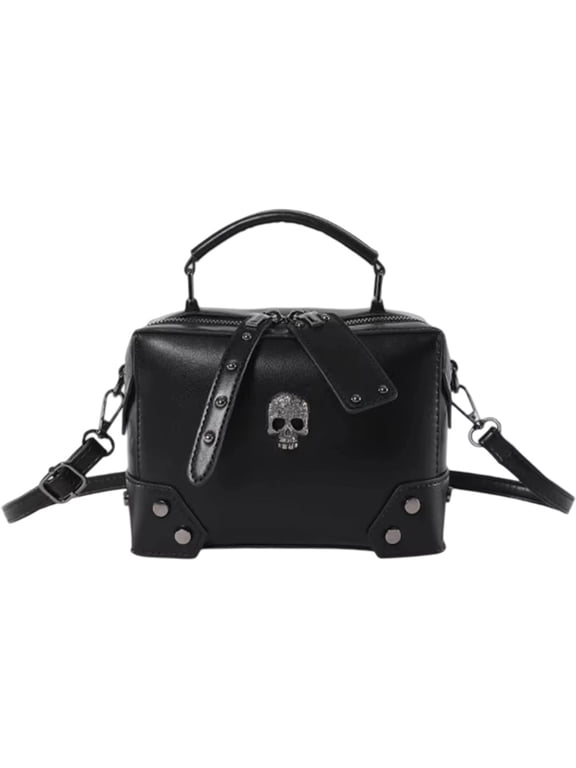 Gothic Cross Skull Shoulder Bag for Women Punk Studded Crossbody Bag Handbag PU Leather Shoulder Bag Halloween Ladies Purses