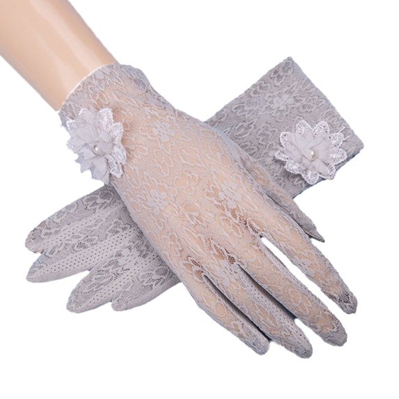 vlrwzc Gray Women's Floral Lace UV Protection Gloves Touchscreen Elegant Sun Gloves