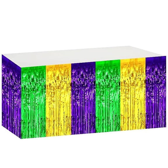 vlrwzc Green Gold Purple Fringe Table Skirt - Metallic Tinsel Streamer Table Cover for Party Decor, Mardi Gras Birthday Wedding Banquet Decoration, Tassel Tablecloth Liner