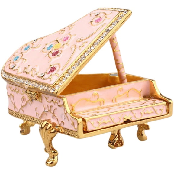 vlrwzc Hand Painted Jewelry Box, Trinket Boxes Hinged, Enameled Piano Decorative Hinged Jewelry Trinket Box Rhinestone Jewelry Display Holder for Grils Women