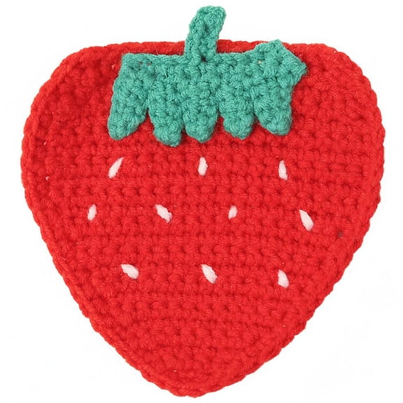 vlrwzc Handmade Crocheted Strawberry Coasters Wool Yarn Anti-Scald Cup Mats