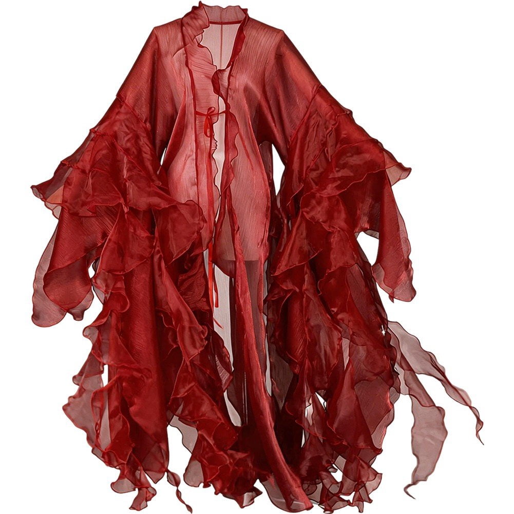 vlrwzc Hanfu Outer Robe Chinese Sheer Gown Open Front Length Cardigan ...