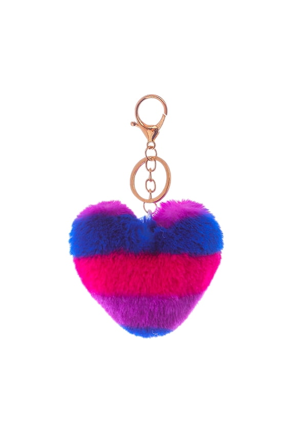 Heart Pompoms Keychain Rainbow Plush Balls Key Chains Decorative Pendant for Women Bag Accessories Keychains Car Keyring