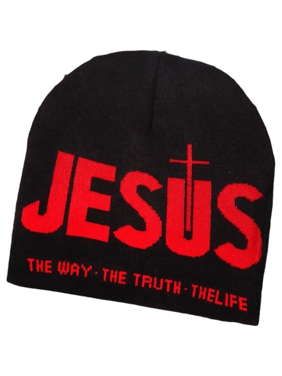 JESUS Letter Beanie Christian Knitted Hat Embroidered Skull Cap for Women Men Outdoor Camping Skiing Head Accessory