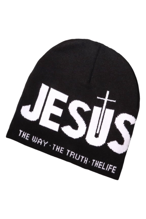 JESUS Letter Beanie Christian Knitted Hat Embroidered Skull Cap for Women Men Outdoor Camping Skiing Head Accessory