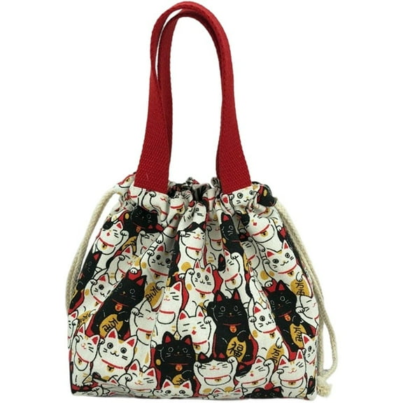 vlrwzc Japanese Style Canvas Lunch Bag Reusable Lunch Bento Pouch Portable Cute Lunch Boxes Pouch with Drawstring for Picnic