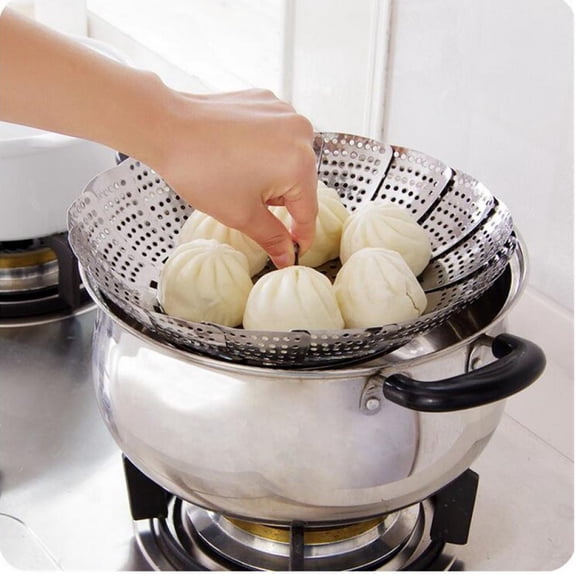 vlrwzc Kitchen Cookware Stainless Steel Folding Collapsible Steamer Tray Fruit Vegetable Food Plate Microwave Holder Rack Cooking Tool