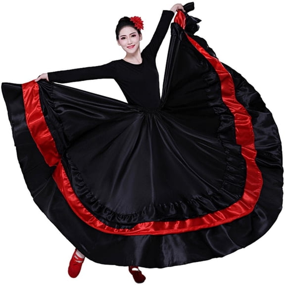 vlrwzc Ladies Spanish Dance Skirt Belly Dance Full Circle Skirt Flamenco Dance Opening Group Clothes Dance Skirt Ballroom Practice Big Swing Skirt