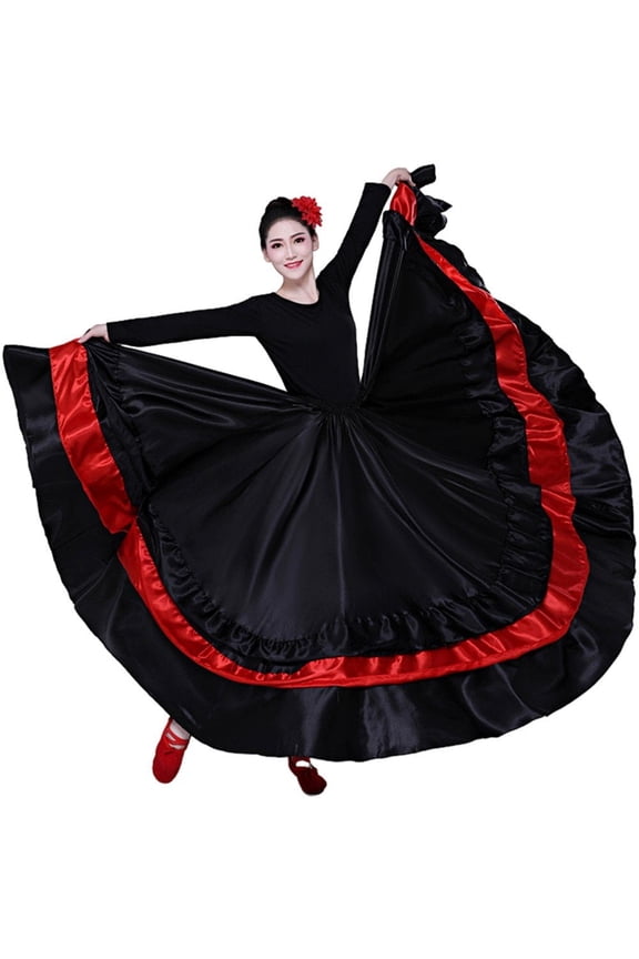 Ladies Spanish Dance Skirt Belly Dance Full Circle Skirt Flamenco Dance Opening Group Clothes Dance Skirt Ballroom Practice Big Swing Skirt