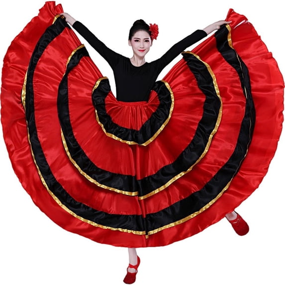 vlrwzc Ladies Spanish Dance Skirt Belly Dance Full Circle Skirt Flamenco Dance Opening Group Clothes Dance Skirt Ballroom Practice Big Swing Skirt