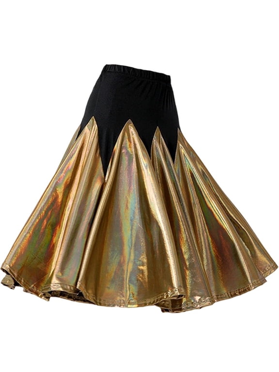 Latin Dance Skirt Large Swing Pleated Skirt Stage Performamnce for Ballroom Rumba Samba Tango Chacha Dancewear