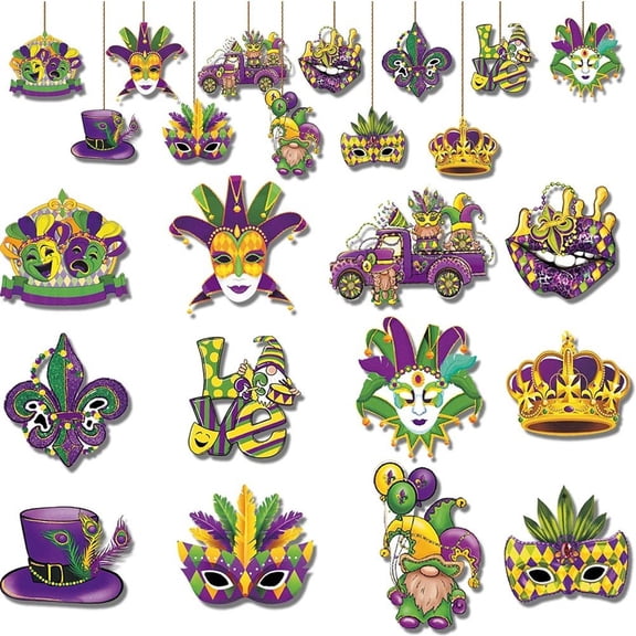 vlrwzc Mardi Gras Hanging Ornaments Decoration, 36 Pcs Mardi Gras Carnival Themed Craft Tags Hanging Pendant Ornament for Mardi Gras Party Decor