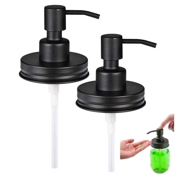 vlrwzc Mason Jar Soap Dispenser Lids 2PCS Stainless Steel Pump Black