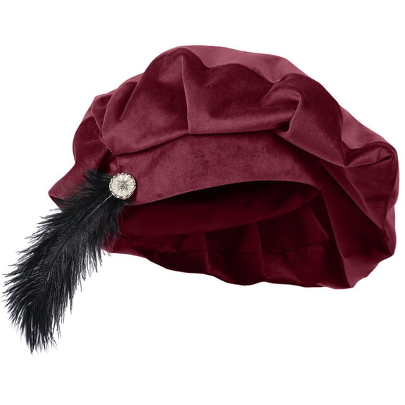 vlrwzc Medieval Unisex Beret Hat With Feather Renaissance Minstrel Cap