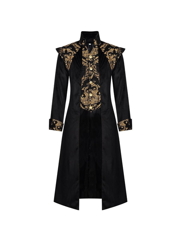 Men Steampunk Vintage Jacket, Gothic Victorian Frock Coat, Medieval Assassin Pirate Long Trench Coat Cosplay Halloween party