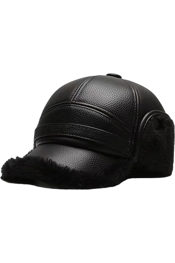 Mens Ear Protection Cap PU Leather Thermal Baseball Hat Winter Warm Baseball Sports Cap With Ear Flaps For Grandpa Senior Men